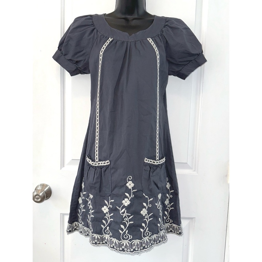 Rhapsody Grey & White Embroidered Tunic Dress